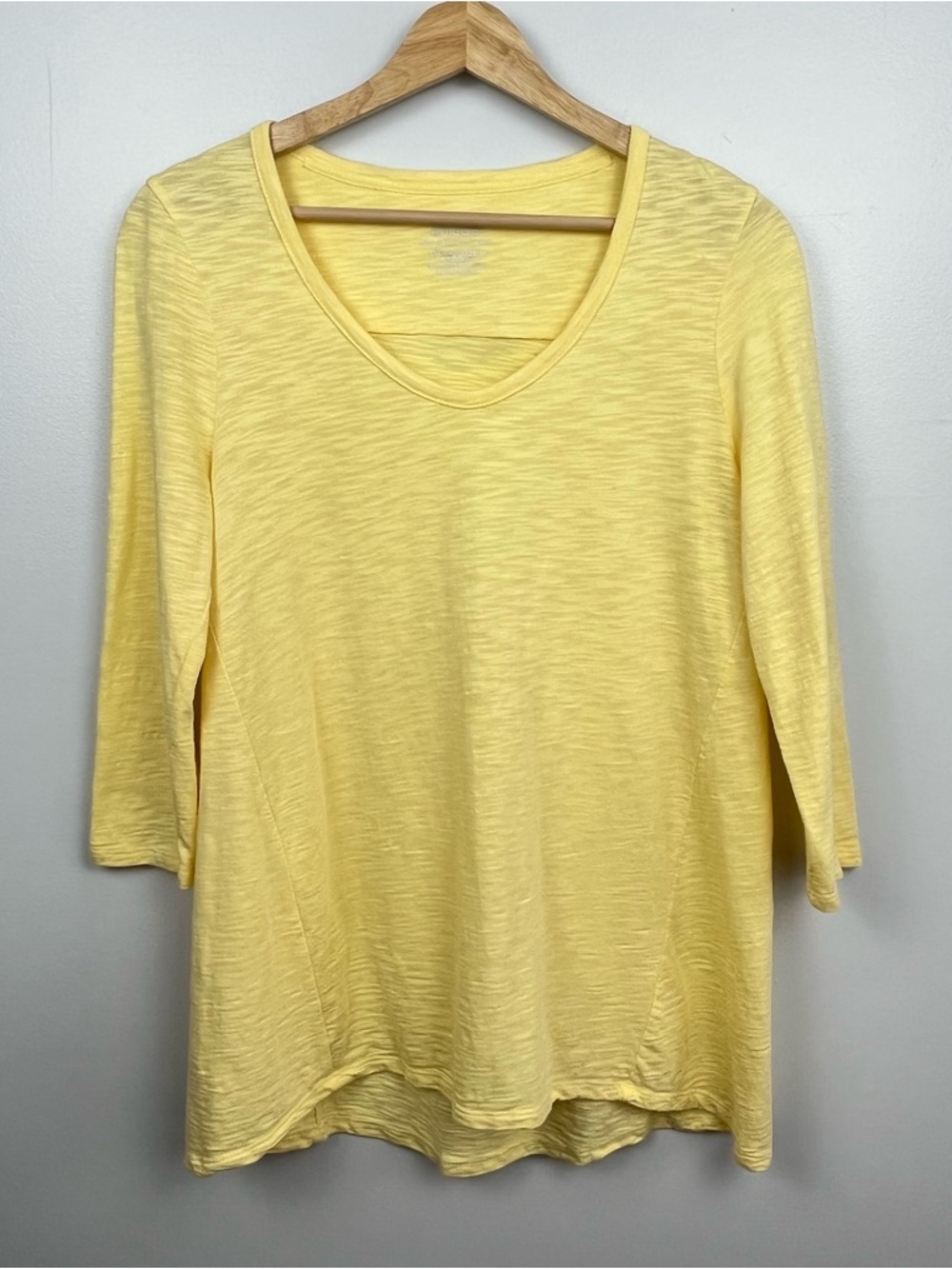 Chico’s yellow The Ultimate Tee slubbed cotton modal blend t-shirt, small.